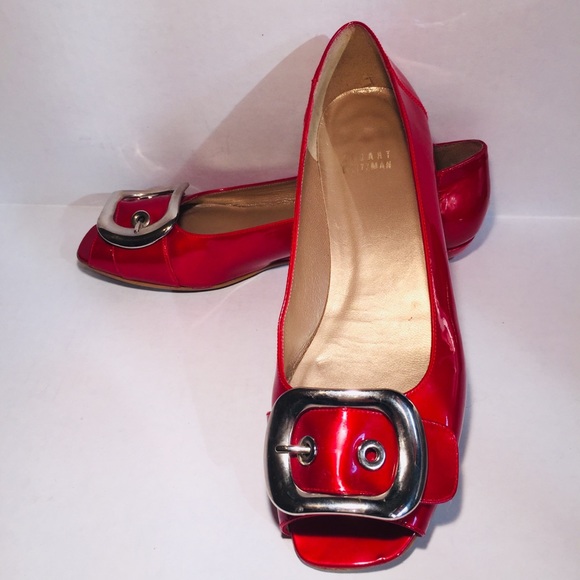 Stuart Weitzman Shoes - Stuart Weitzman Patent Leather Red Open Toe Flats